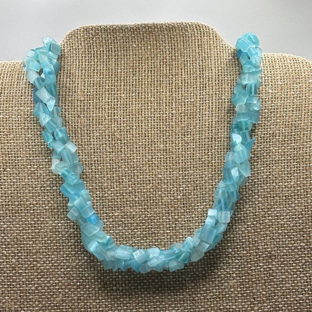 Cat's Eye Aquamarine Chip Bead Necklace